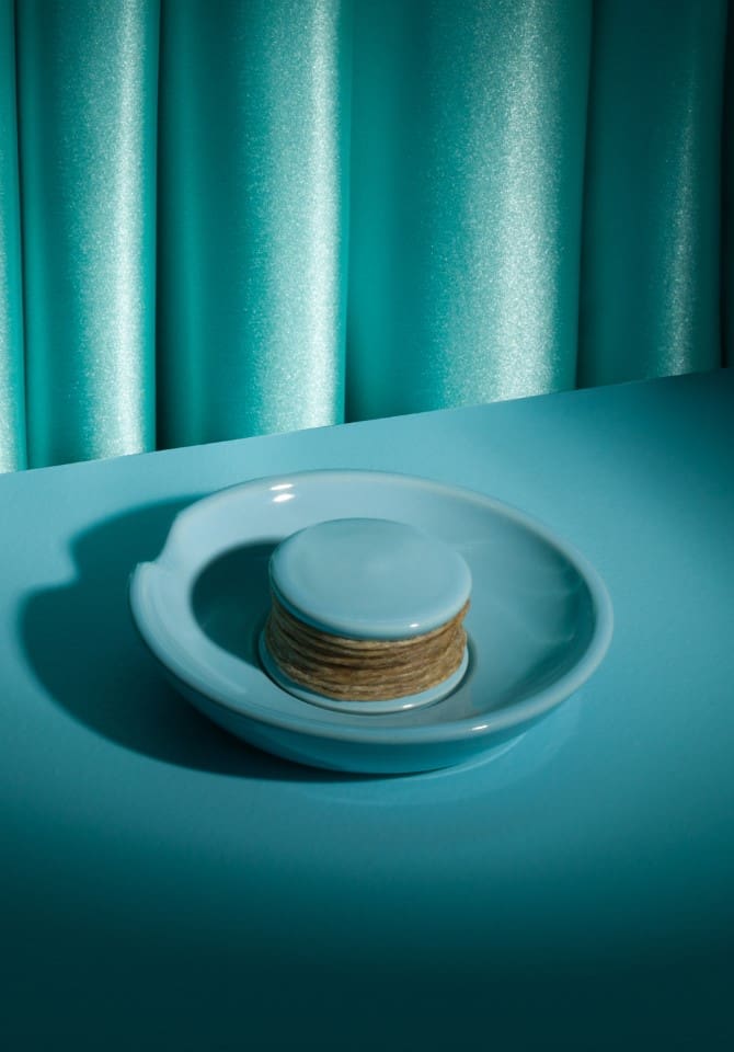 Our Blue Ceramic Ashtray holds our Hemp Wick Holder for a tidy sesh.