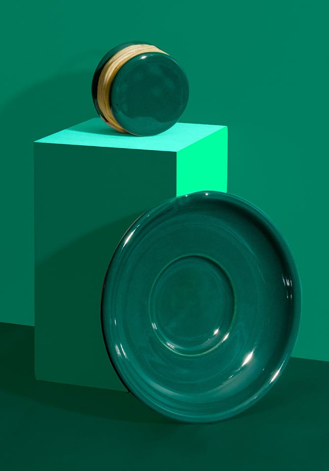 Our green hemp wick holder nests into our matching ashtray