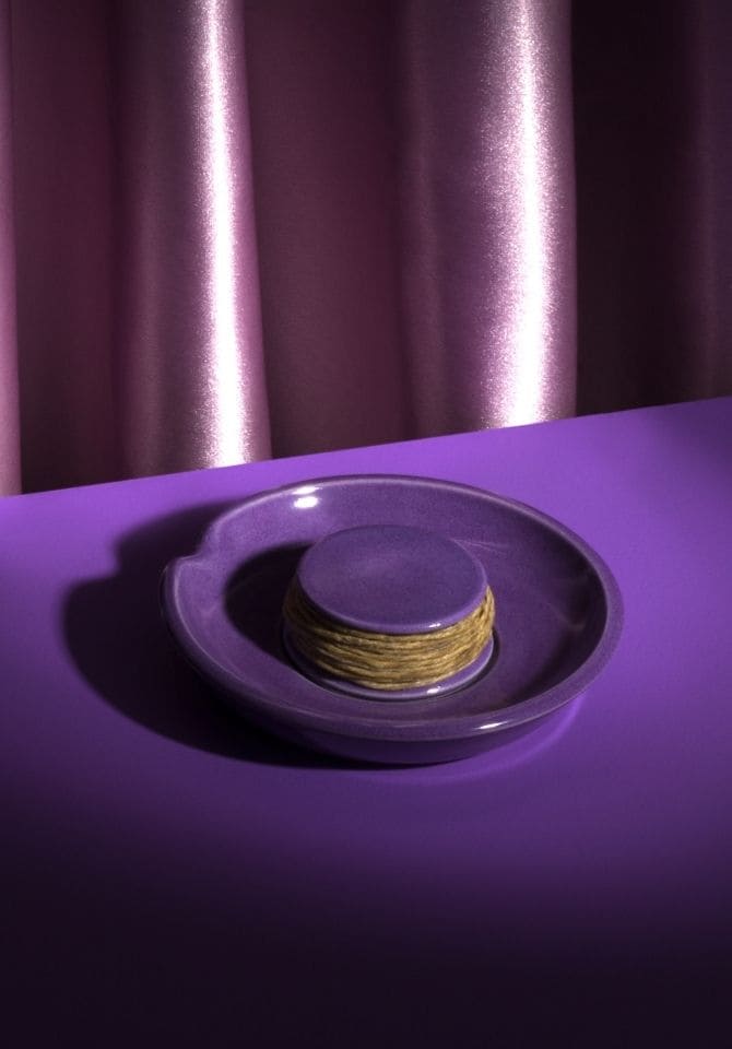 Our Purple Hemp Wick Holder and Ashtray Set is the perfect combination of form and function