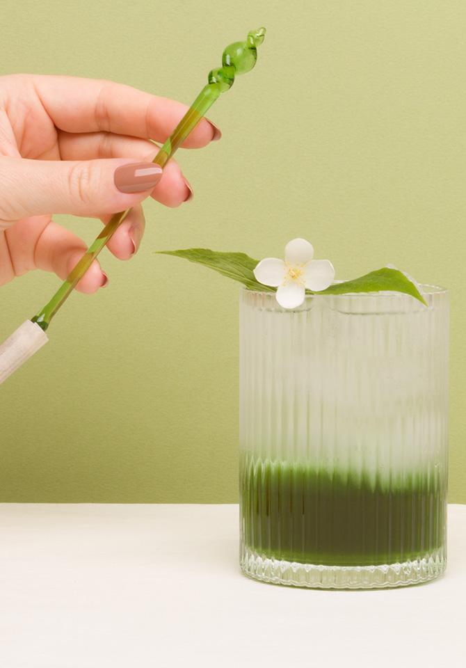 Our green tamping stick doubles as a swizzle stick