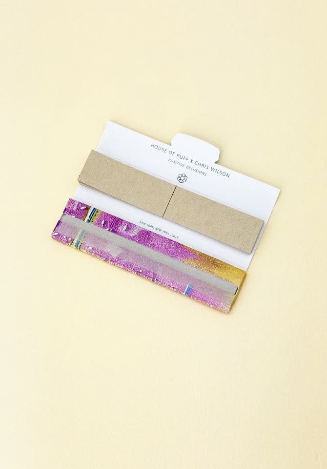 Chris Wilson hemp rolling papers are included in this yellow smoking set