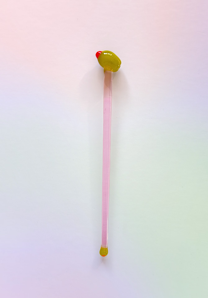 For our collab, Mya Allen asked us to create an olive-themed combo cocktail swizzle stick and tamping stick